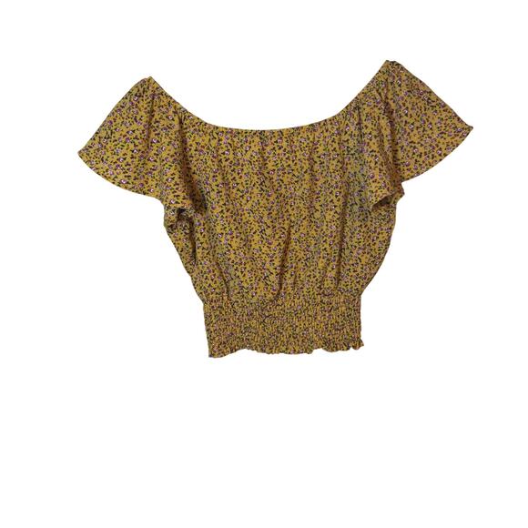 Monteau Flutter Sleeve Pullover Crop Top Yellow Floral Style #28874 Women Small - Picture 6 of 10